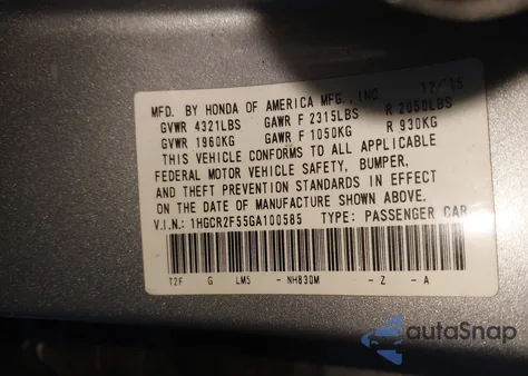 2016 Honda Accord Sport from USA, damaged, VIN 1HGCR2F55GA100585